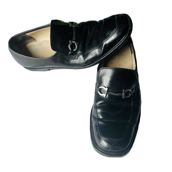 Salvatore Ferragamo Gancini Bit Leather Loafers Black Size 9 Men 1871